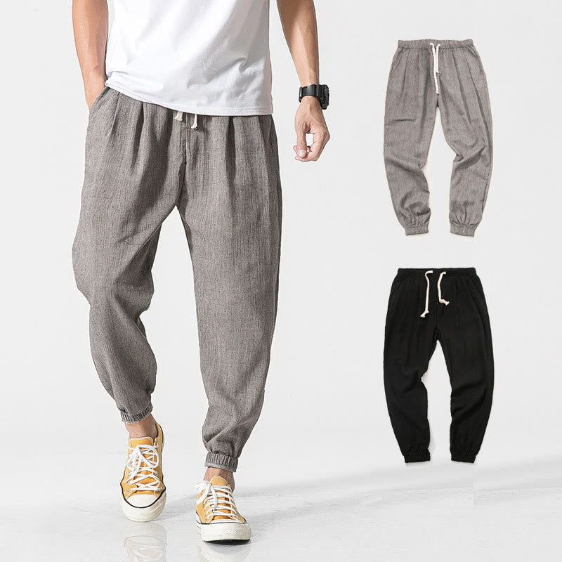 Nimara Ritual Simple Drawstring Design Linen Men's Pants With Pockets