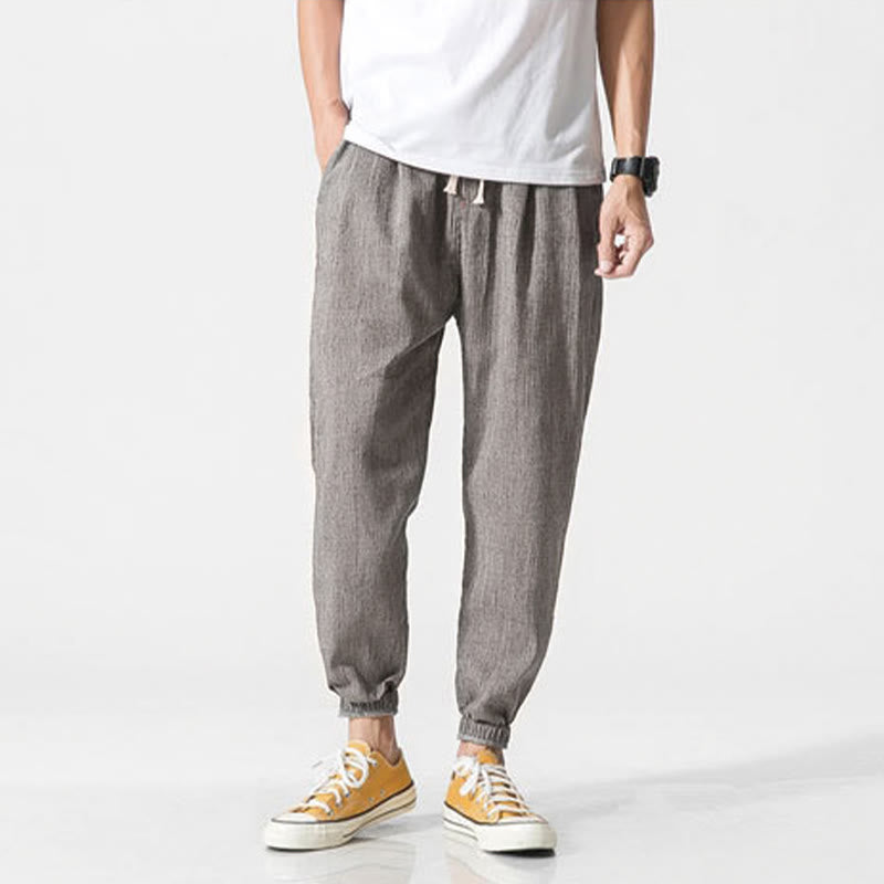 Nimara Ritual Simple Drawstring Design Linen Men's Pants With Pockets