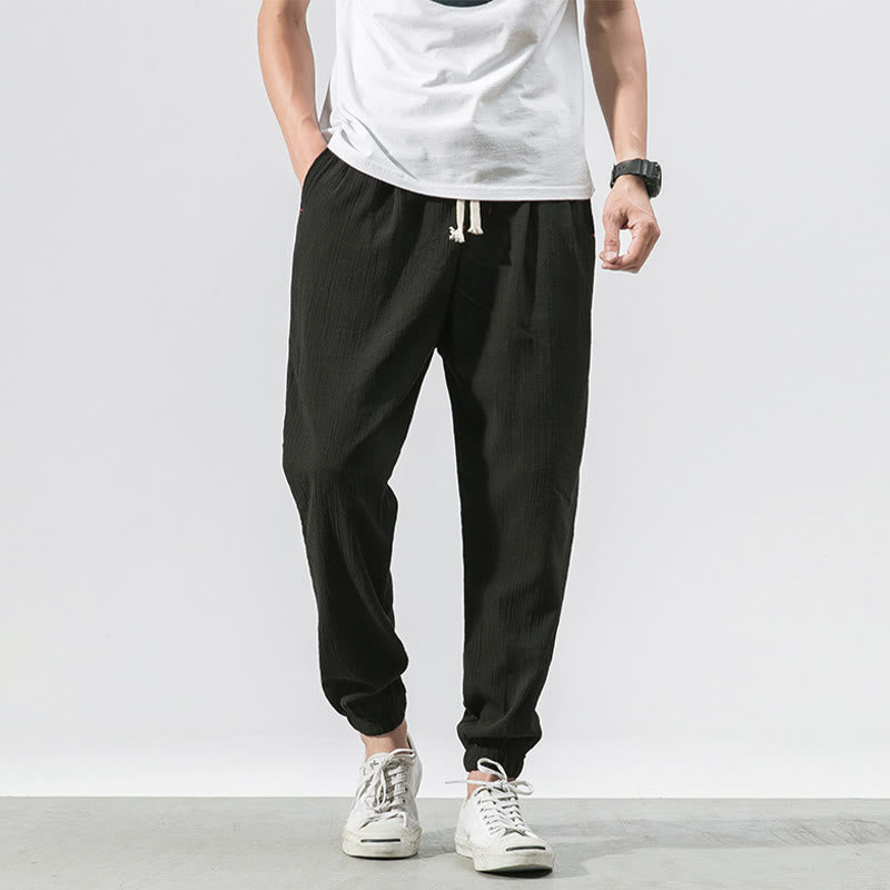 Nimara Ritual Simple Drawstring Design Linen Men's Pants With Pockets