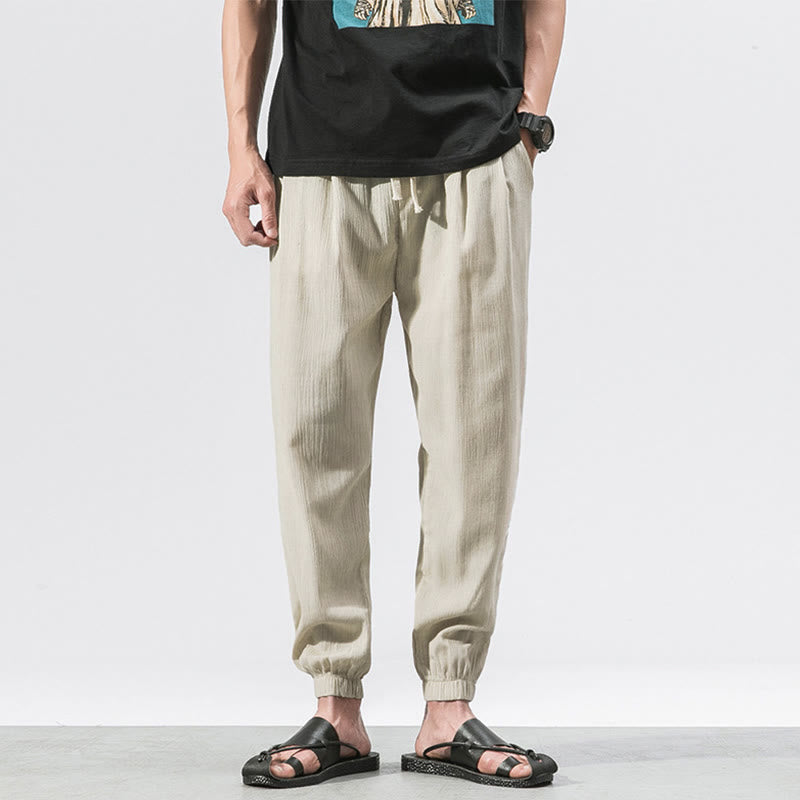 Nimara Ritual Simple Drawstring Design Linen Men's Pants With Pockets