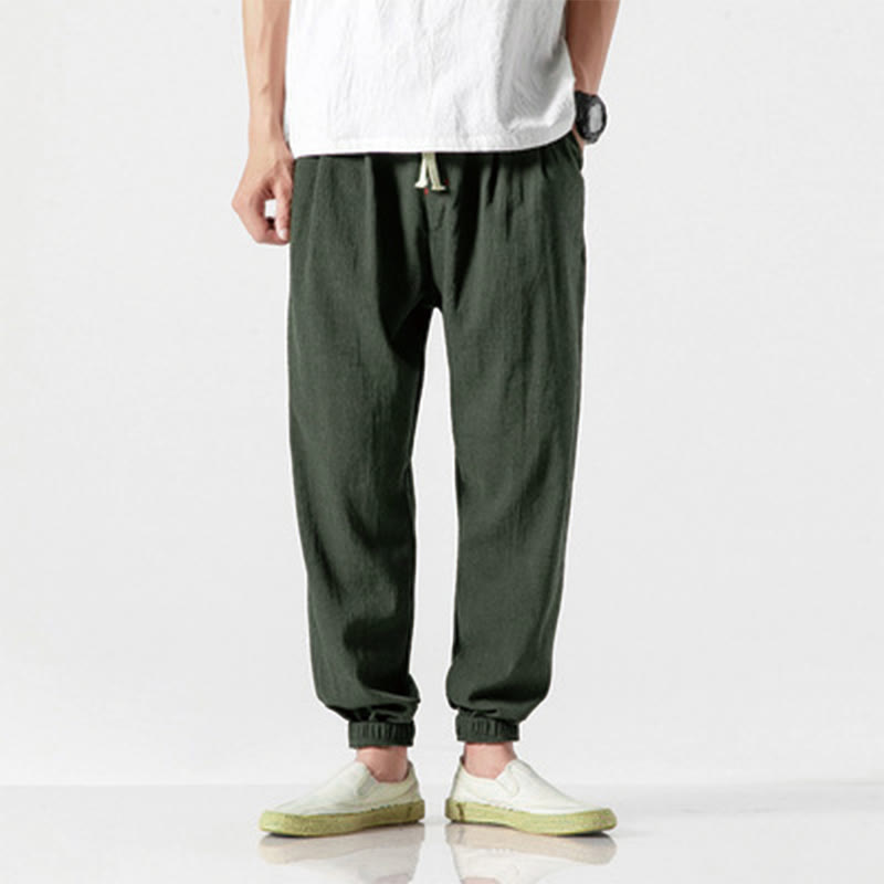 Nimara Ritual Simple Drawstring Design Linen Men's Pants With Pockets