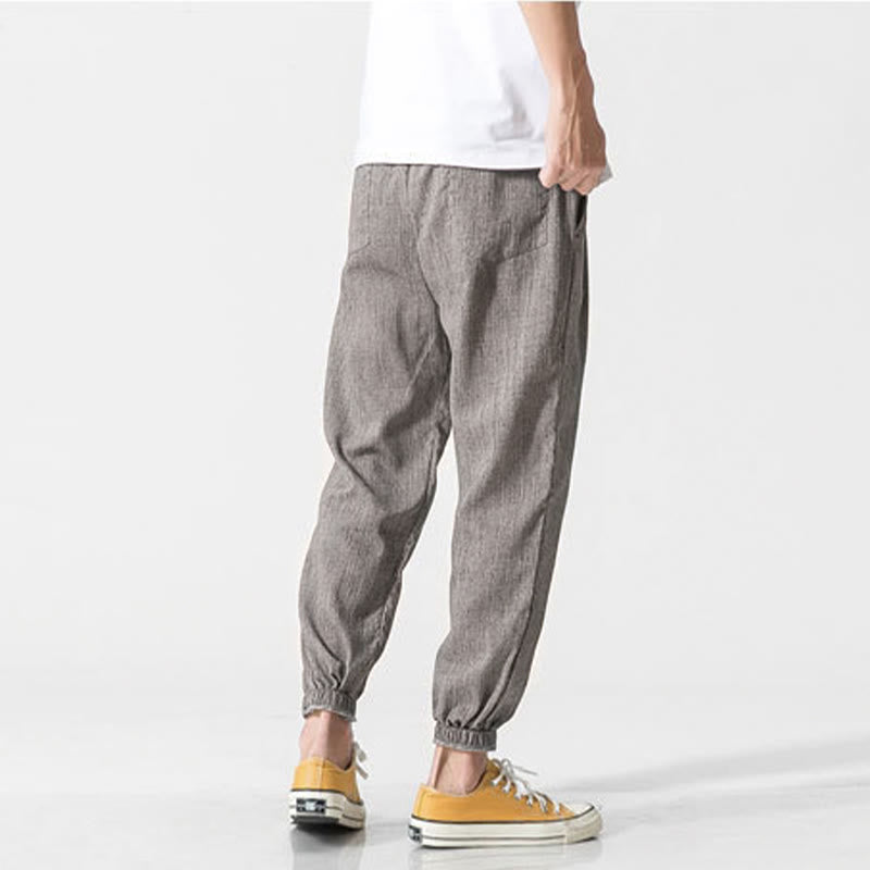 Nimara Ritual Simple Drawstring Design Linen Men's Pants With Pockets