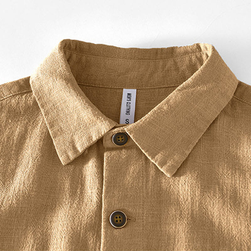 Nimara Ritual Commute Plain Simple Buttons Design Men's Long Sleeve Ramie Linen Jacket With Pockets