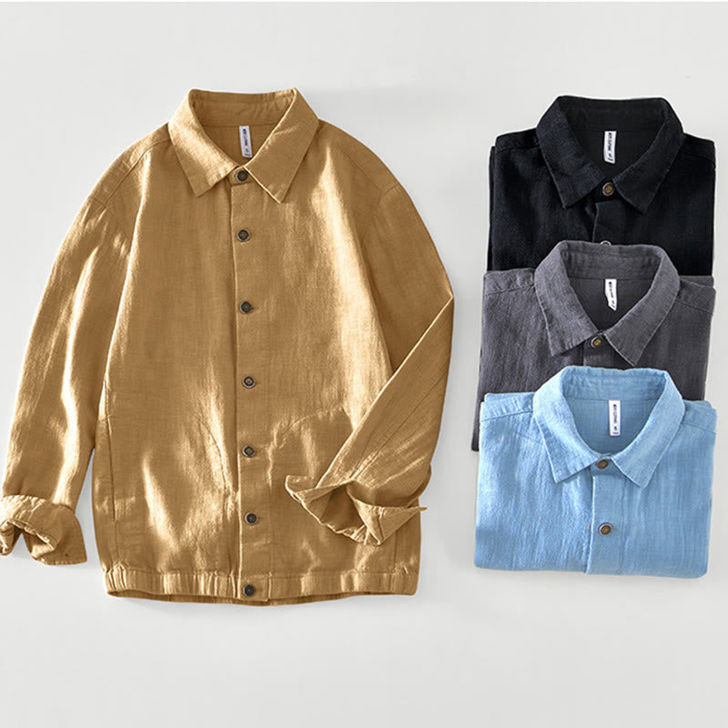 Nimara Ritual Commute Plain Simple Buttons Design Men's Long Sleeve Ramie Linen Jacket With Pockets
