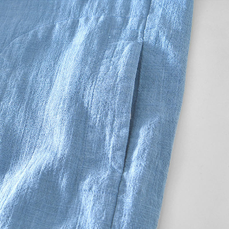 Nimara Ritual Commute Plain Simple Buttons Design Men's Long Sleeve Ramie Linen Jacket With Pockets