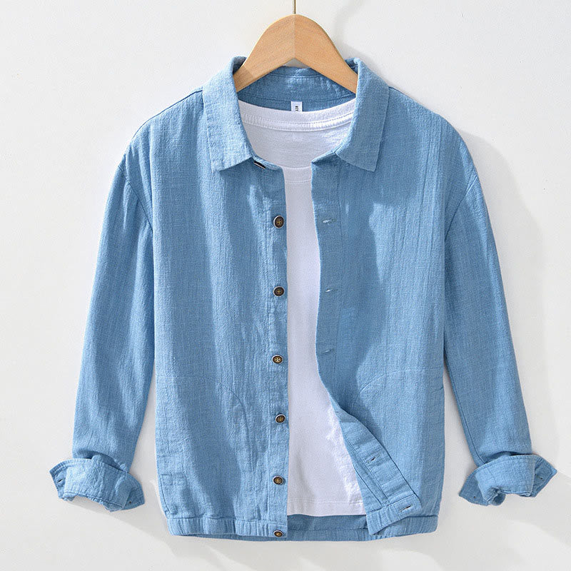 Nimara Ritual Commute Plain Simple Buttons Design Men's Long Sleeve Ramie Linen Jacket With Pockets