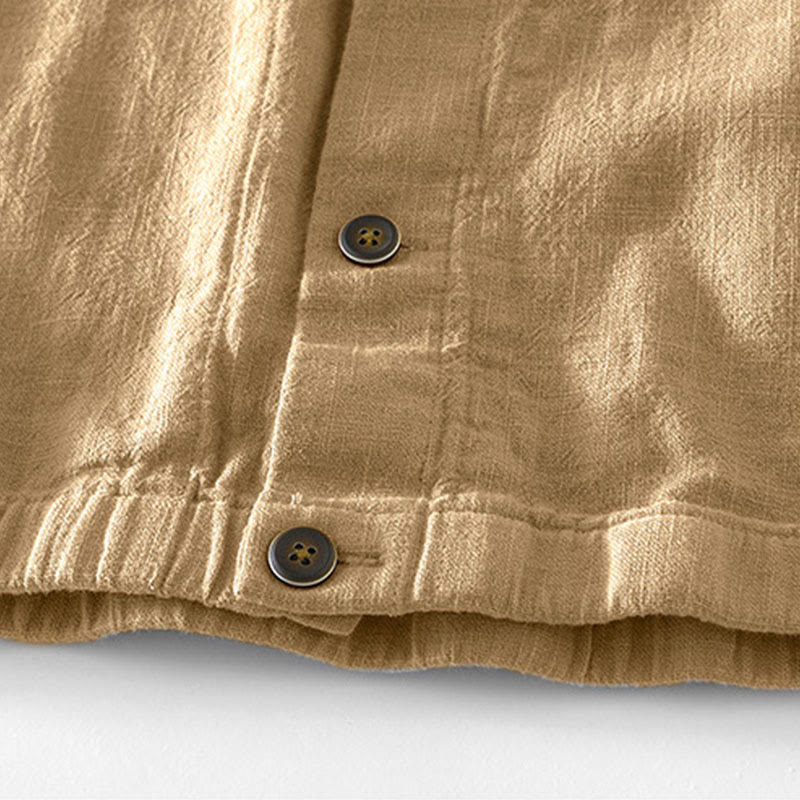 Nimara Ritual Commute Plain Simple Buttons Design Men's Long Sleeve Ramie Linen Jacket With Pockets