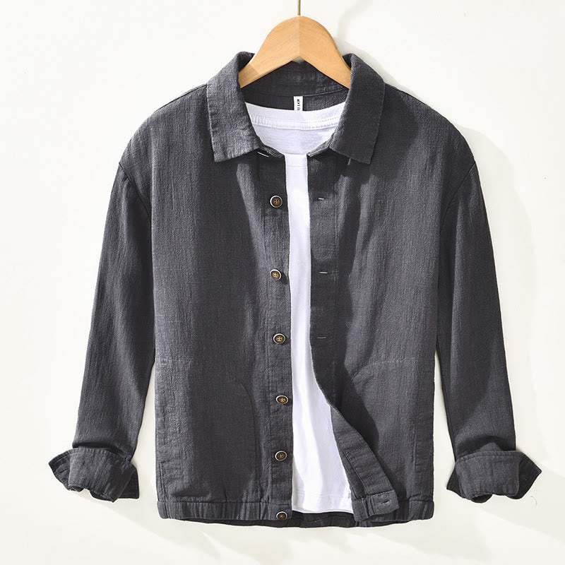 Nimara Ritual Commute Plain Simple Buttons Design Men's Long Sleeve Ramie Linen Jacket With Pockets