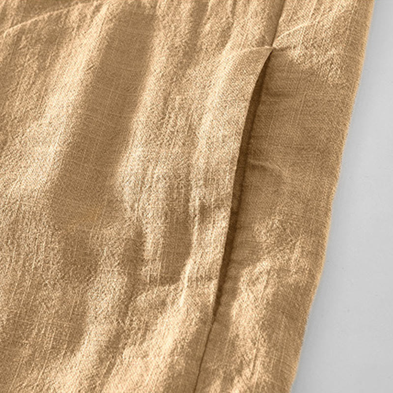 Nimara Ritual Commute Plain Simple Buttons Design Men's Long Sleeve Ramie Linen Jacket With Pockets