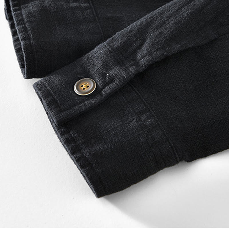 Nimara Ritual Commute Plain Simple Buttons Design Men's Long Sleeve Ramie Linen Jacket With Pockets