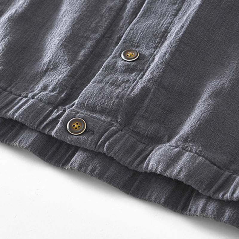 Nimara Ritual Commute Plain Simple Buttons Design Men's Long Sleeve Ramie Linen Jacket With Pockets