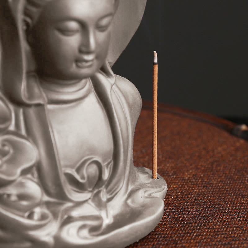 Nimara Ritual Tibetan Avalokitesvara Buddha Lotus Healing Backflow Smoke Fountain Incense Burner