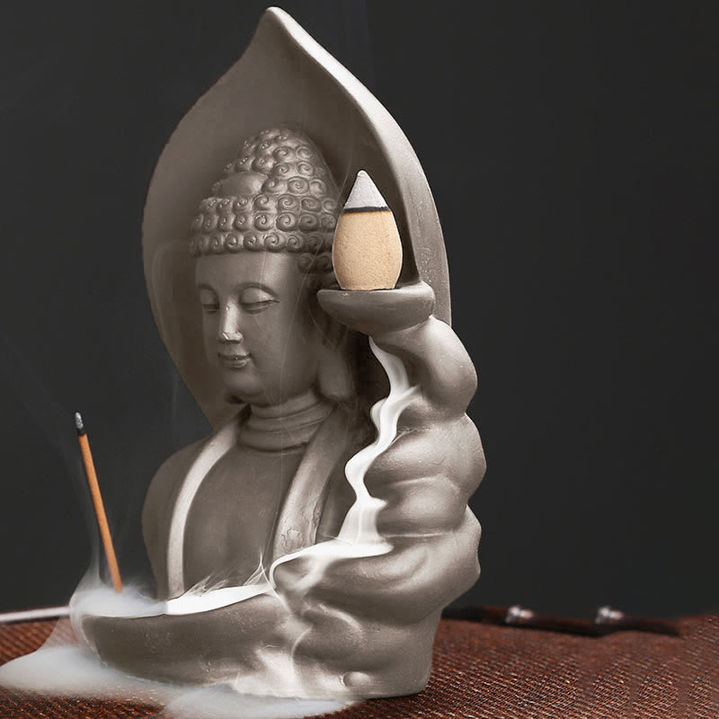 Nimara Ritual Tibetan Avalokitesvara Buddha Lotus Healing Backflow Smoke Fountain Incense Burner