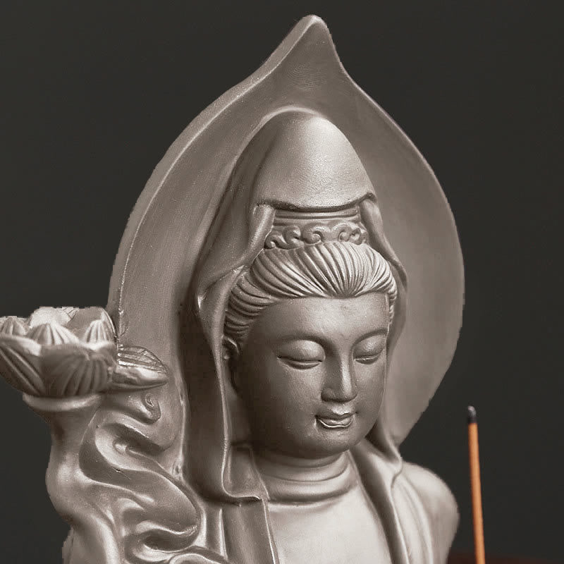Nimara Ritual Tibetan Avalokitesvara Buddha Lotus Healing Backflow Smoke Fountain Incense Burner
