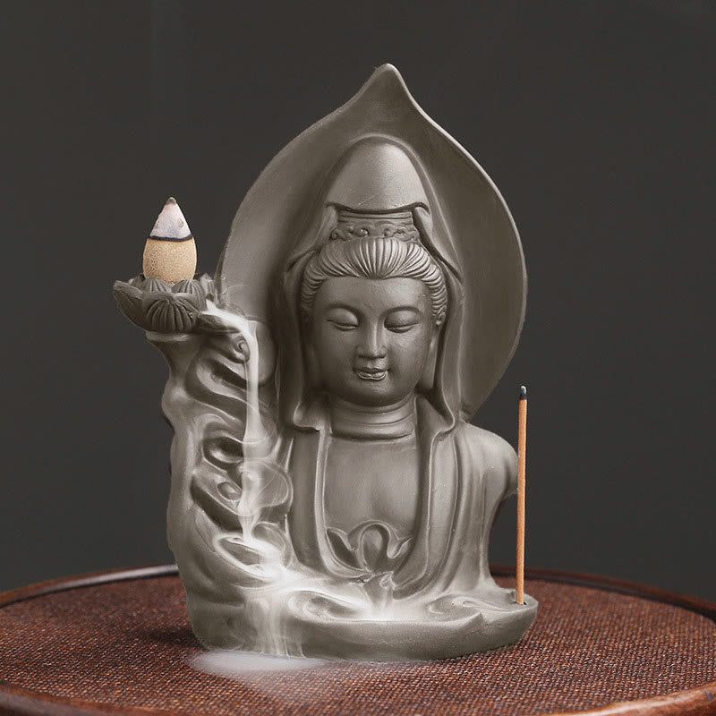 Nimara Ritual Tibetan Avalokitesvara Buddha Lotus Healing Backflow Smoke Fountain Incense Burner