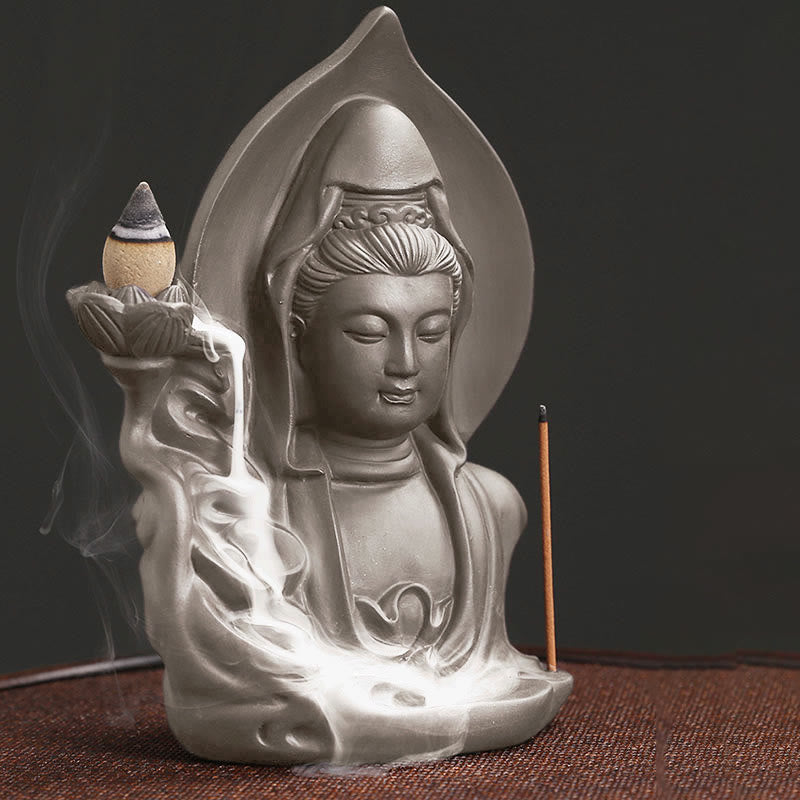 Nimara Ritual Tibetan Avalokitesvara Buddha Lotus Healing Backflow Smoke Fountain Incense Burner