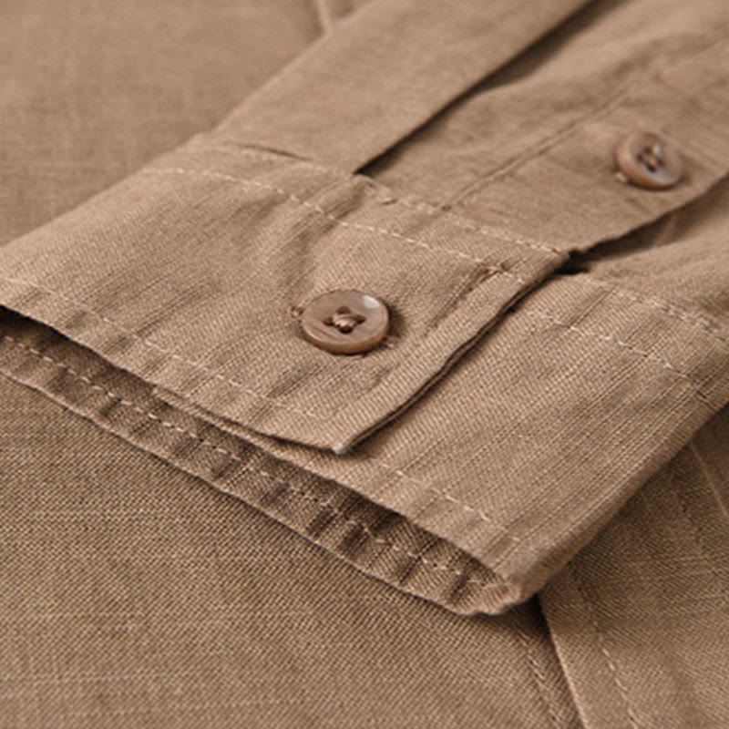 Nimara Ritual Men's Long Sleeve Stand Collar With Pocket Pure Color Casual Cotton Linen Shirt