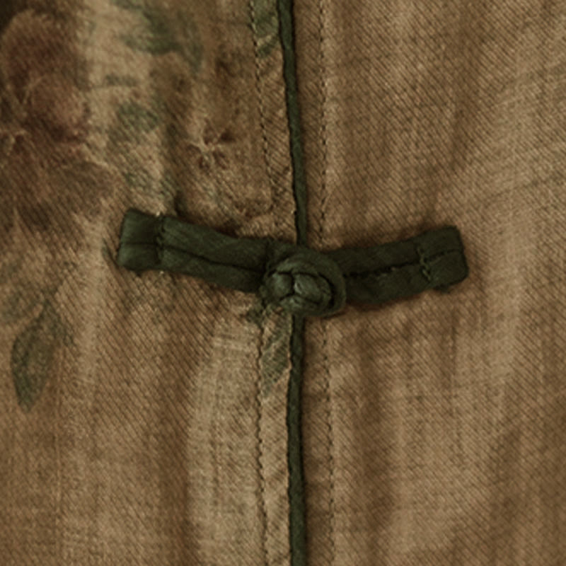 Nimara Ritual Purple Flower Print Frog-Button Design Shirt