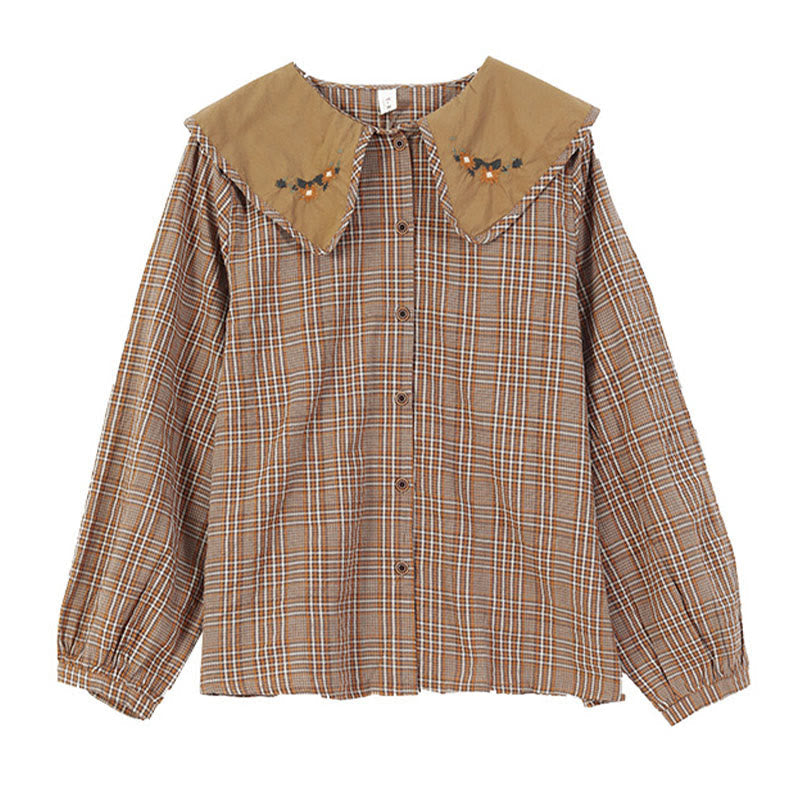 Nimara Ritual Embroidered Plaid Pattern Cotton Women's Shirt
