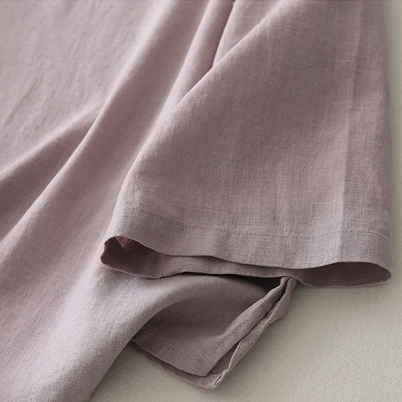 Nimara Ritual Plain Slanted Buttons Cotton Linen Women's Shirt