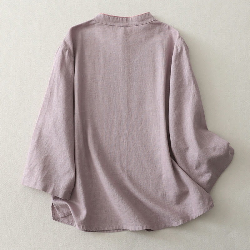 Nimara Ritual Plain Slanted Buttons Cotton Linen Women's Shirt