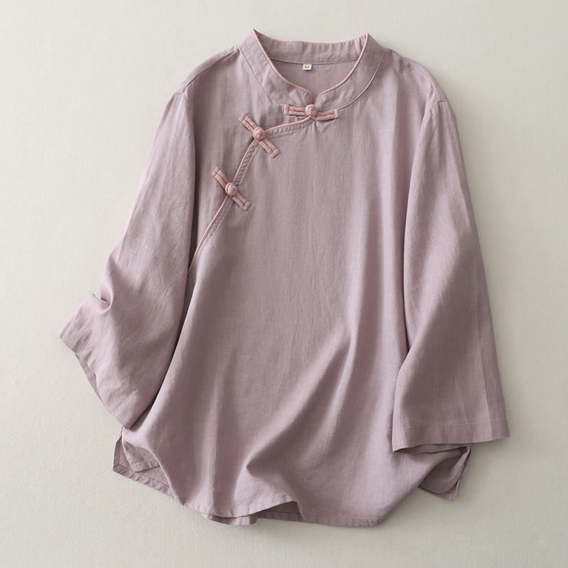 Nimara Ritual Plain Slanted Buttons Cotton Linen Women's Shirt