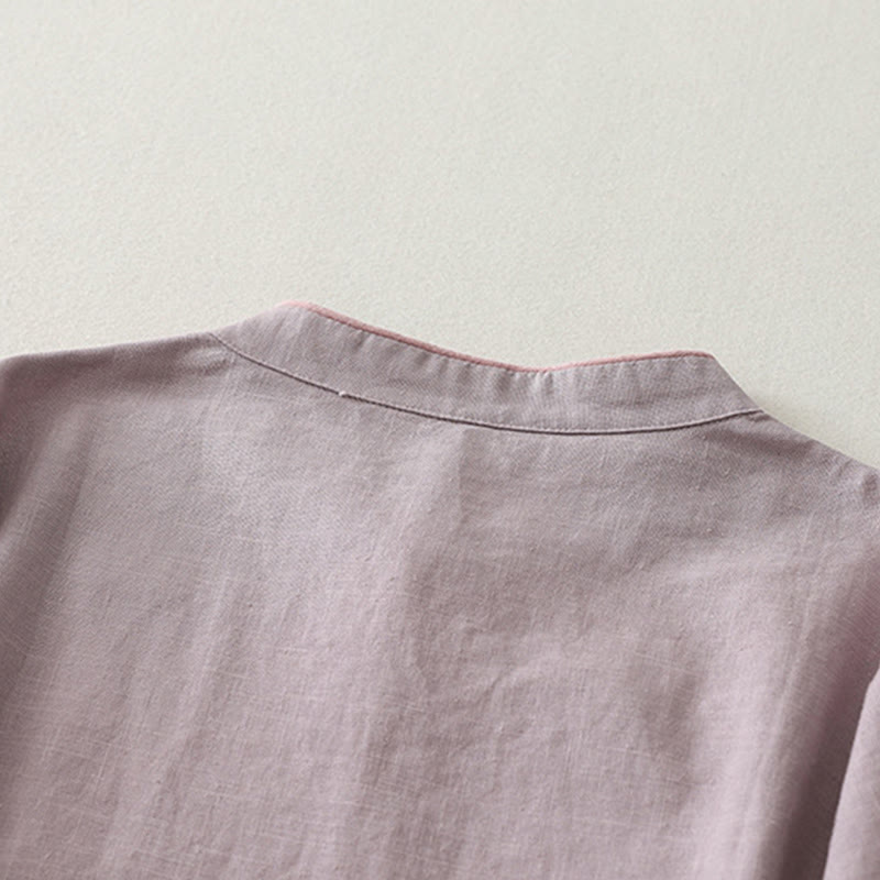 Nimara Ritual Plain Slanted Buttons Cotton Linen Women's Shirt
