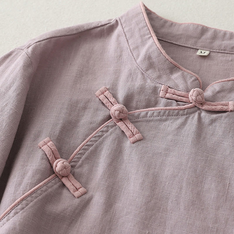 Nimara Ritual Plain Slanted Buttons Cotton Linen Women's Shirt