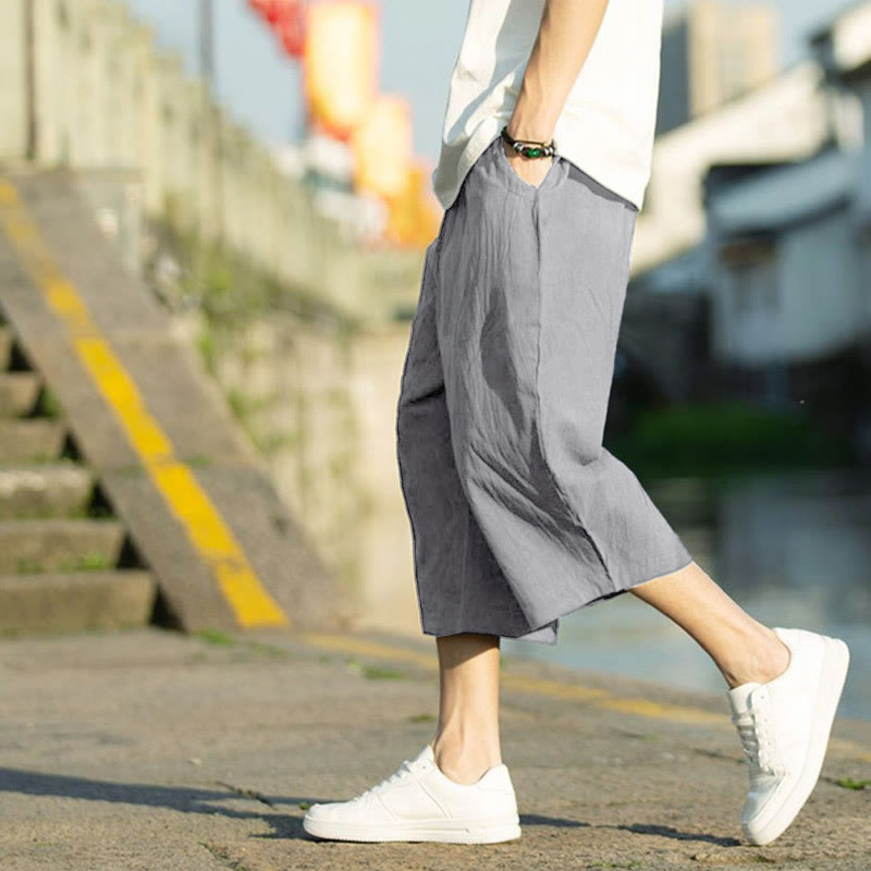 Nimara Ritual Summer Plain Pleat Design Drawstring Men's 7-8 Length Pants With Pockets