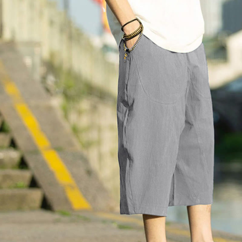 Nimara Ritual Summer Plain Pleat Design Drawstring Men's 7-8 Length Pants With Pockets