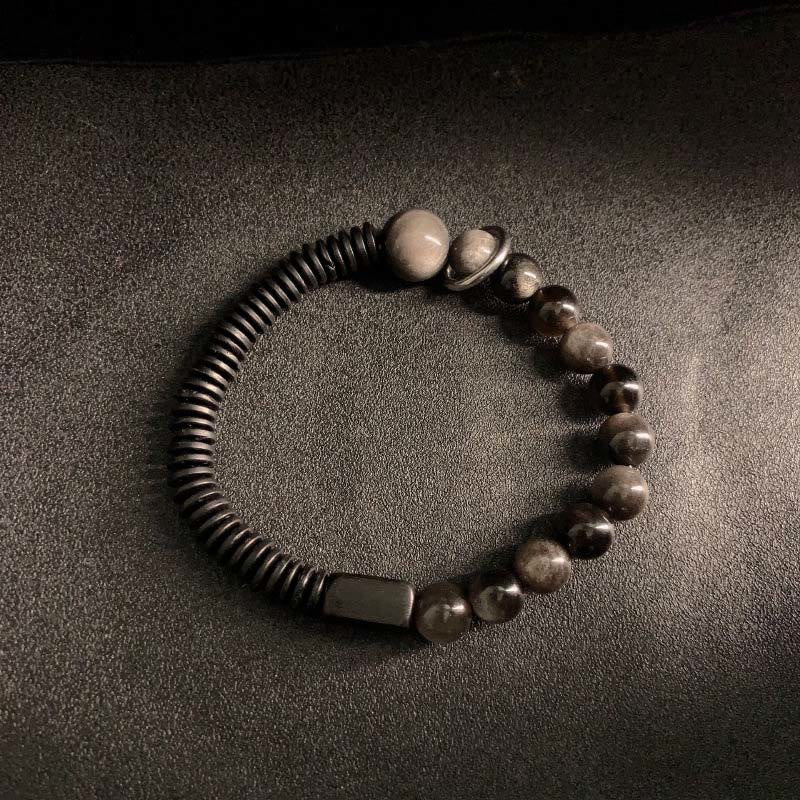 Nimara Ritual Silver Sheen Obsidian Coconut Shell Protection Bracelet