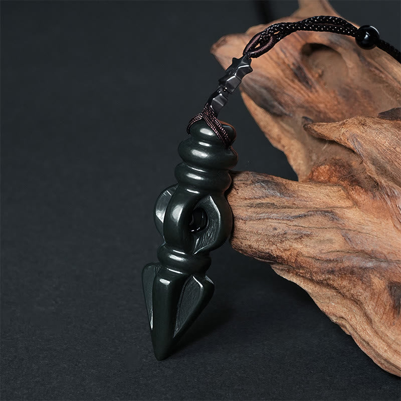 Nimara Ritual Tibetan Hetian Cyan Jade Pestle Vajra Dorje Star Harmony Necklace Pendant