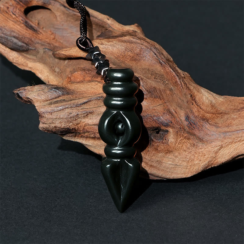 Nimara Ritual Tibetan Hetian Cyan Jade Pestle Vajra Dorje Star Harmony Necklace Pendant