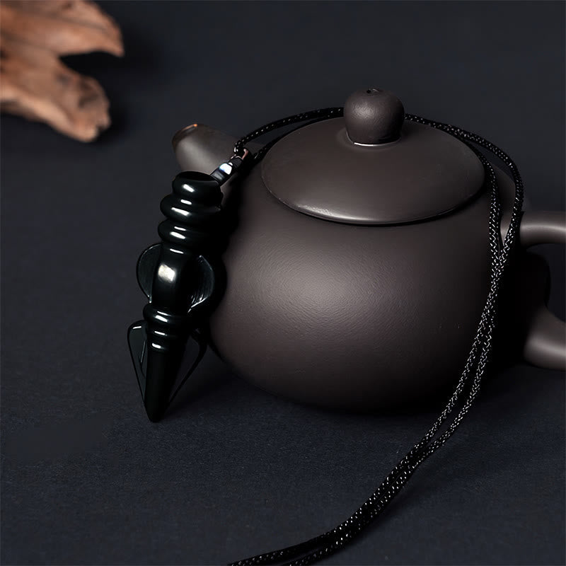 Nimara Ritual Tibetan Hetian Cyan Jade Pestle Vajra Dorje Star Harmony Necklace Pendant
