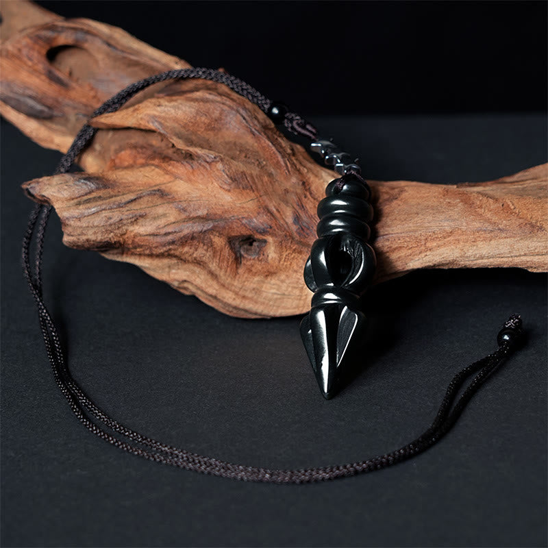 Nimara Ritual Tibetan Hetian Cyan Jade Pestle Vajra Dorje Star Harmony Necklace Pendant
