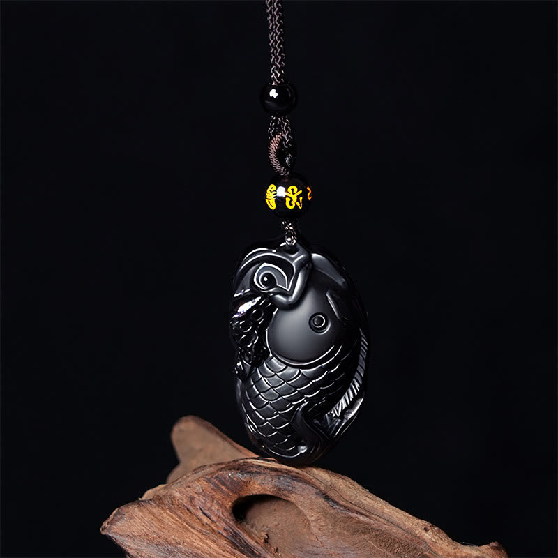 Nimara Ritual Natural Black Obsidian Amphioxus Strength Necklace Pendant