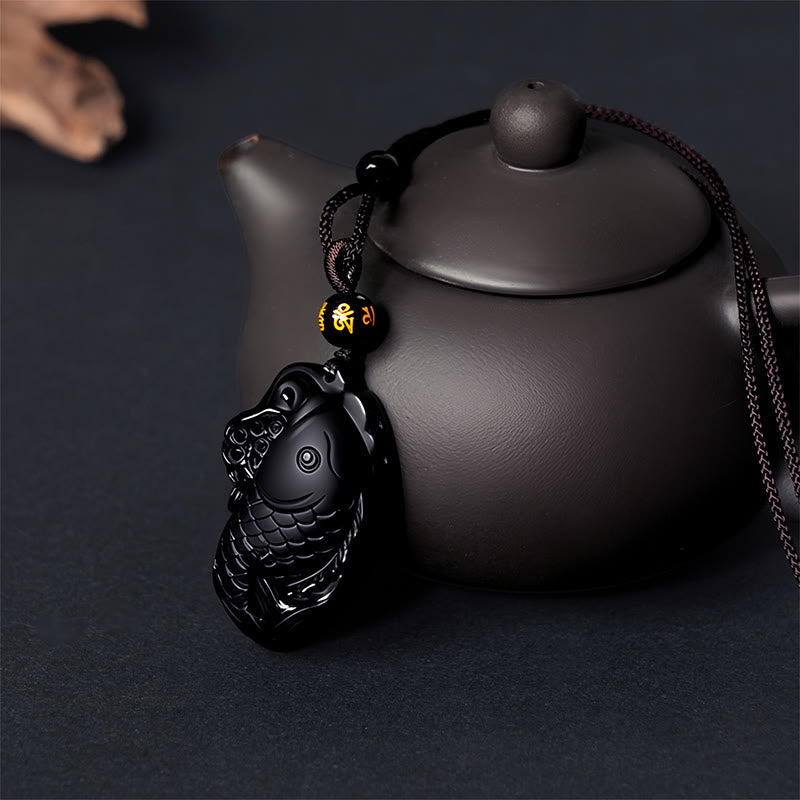 Nimara Ritual Natural Black Obsidian Amphioxus Strength Necklace Pendant