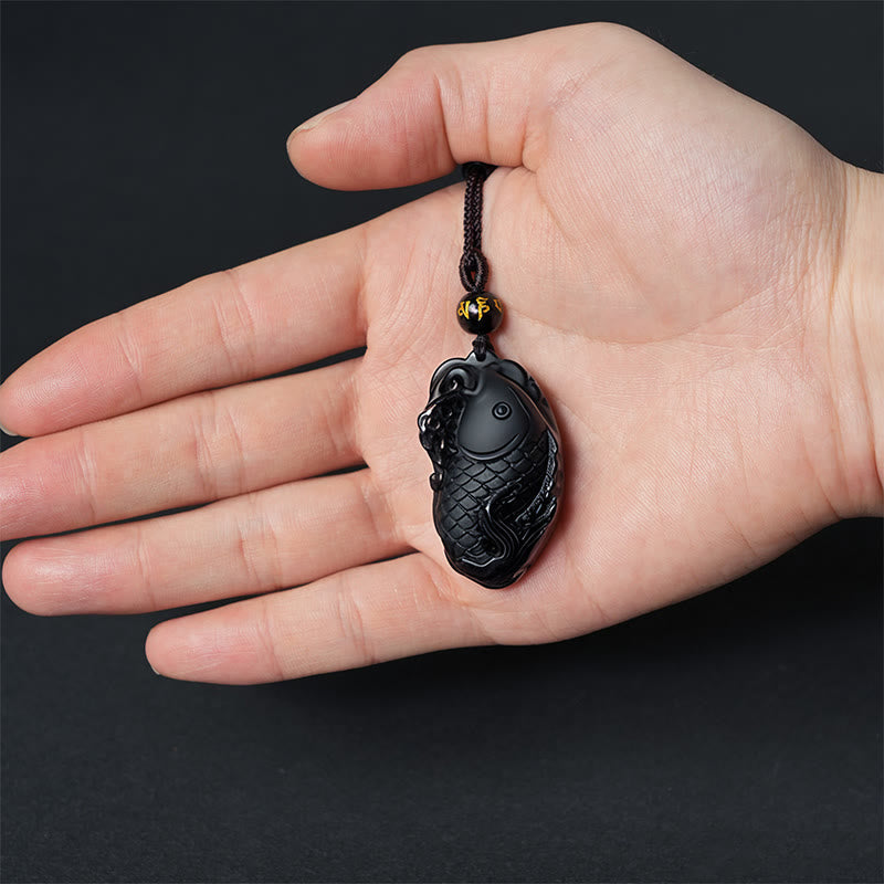 Nimara Ritual Natural Black Obsidian Amphioxus Strength Necklace Pendant