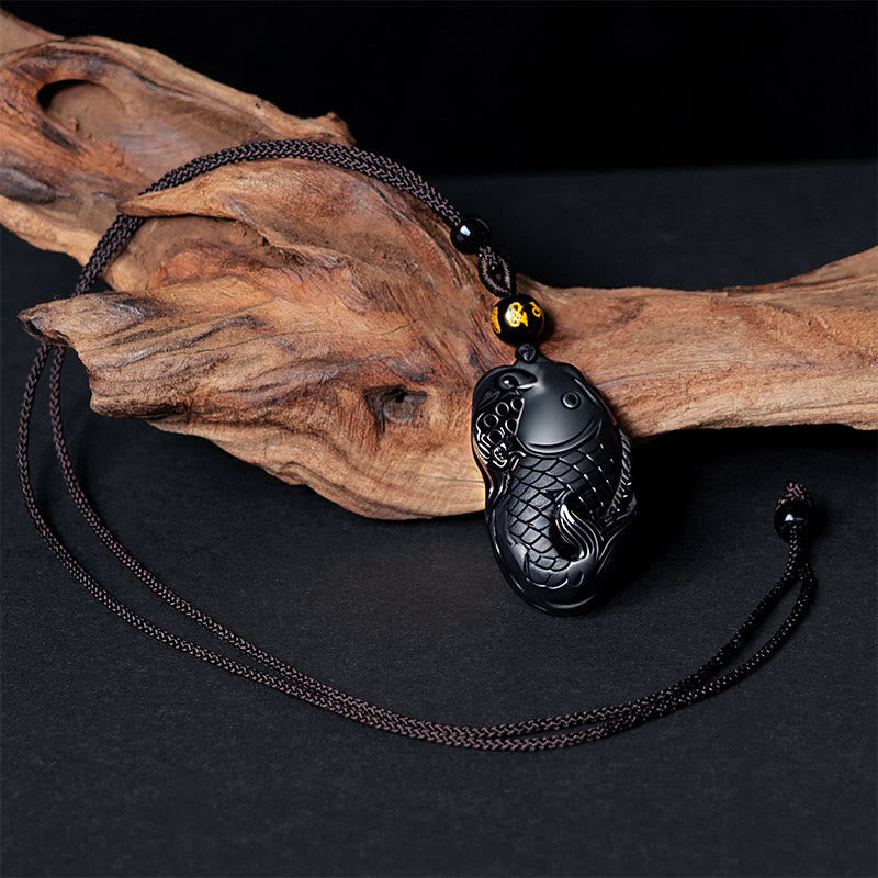 Nimara Ritual Natural Black Obsidian Amphioxus Strength Necklace Pendant