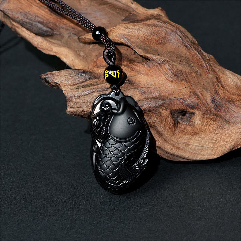 Nimara Ritual Natural Black Obsidian Amphioxus Strength Necklace Pendant