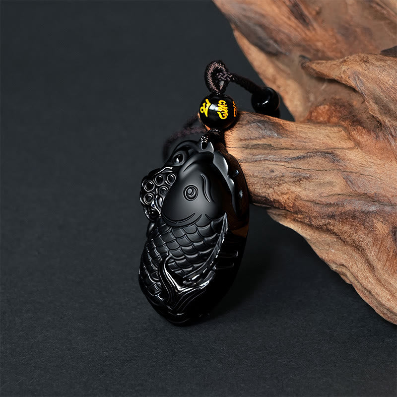 Nimara Ritual Natural Black Obsidian Amphioxus Strength Necklace Pendant