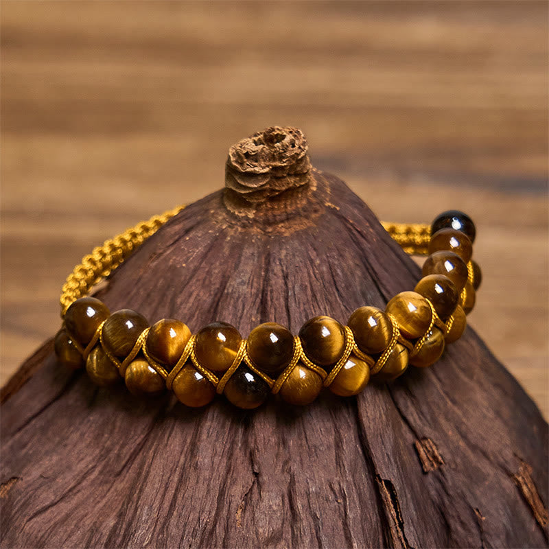 Nimara Ritual Natural Tiger Eye Cinnabar Hand-woven Double Row Beads Protection Bracelet