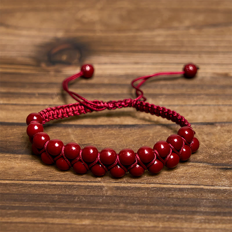 Nimara Ritual Natural Tiger Eye Cinnabar Hand-woven Double Row Beads Protection Bracelet