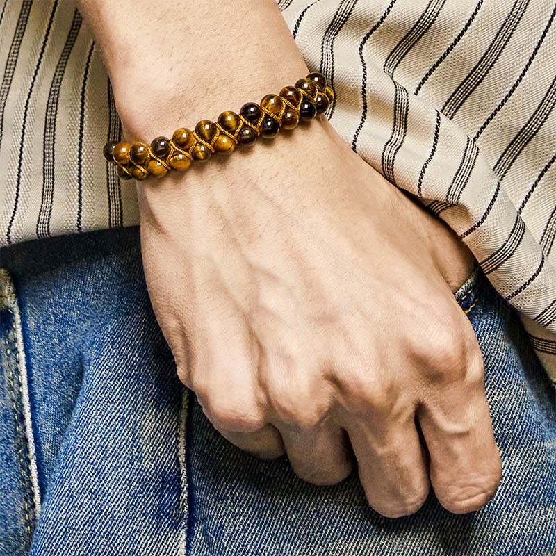 Nimara Ritual Natural Tiger Eye Cinnabar Hand-woven Double Row Beads Protection Bracelet