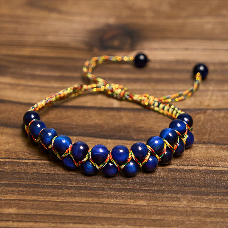 Nimara Ritual Natural Blue Tiger Eye Hand-woven Colored Rope Double Row Beads Balance Bracelet