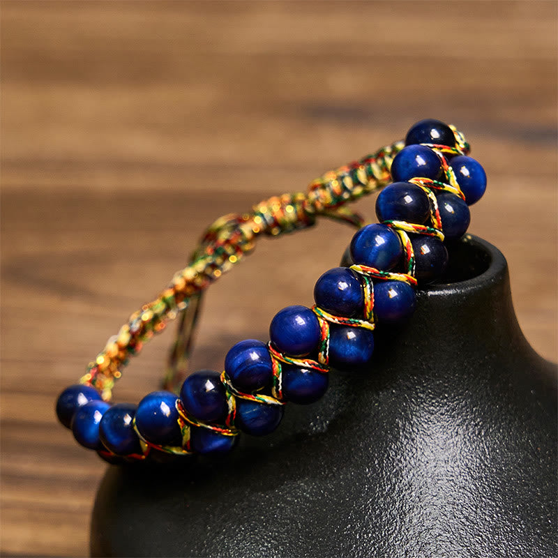 Nimara Ritual Natural Blue Tiger Eye Hand-woven Colored Rope Double Row Beads Balance Bracelet