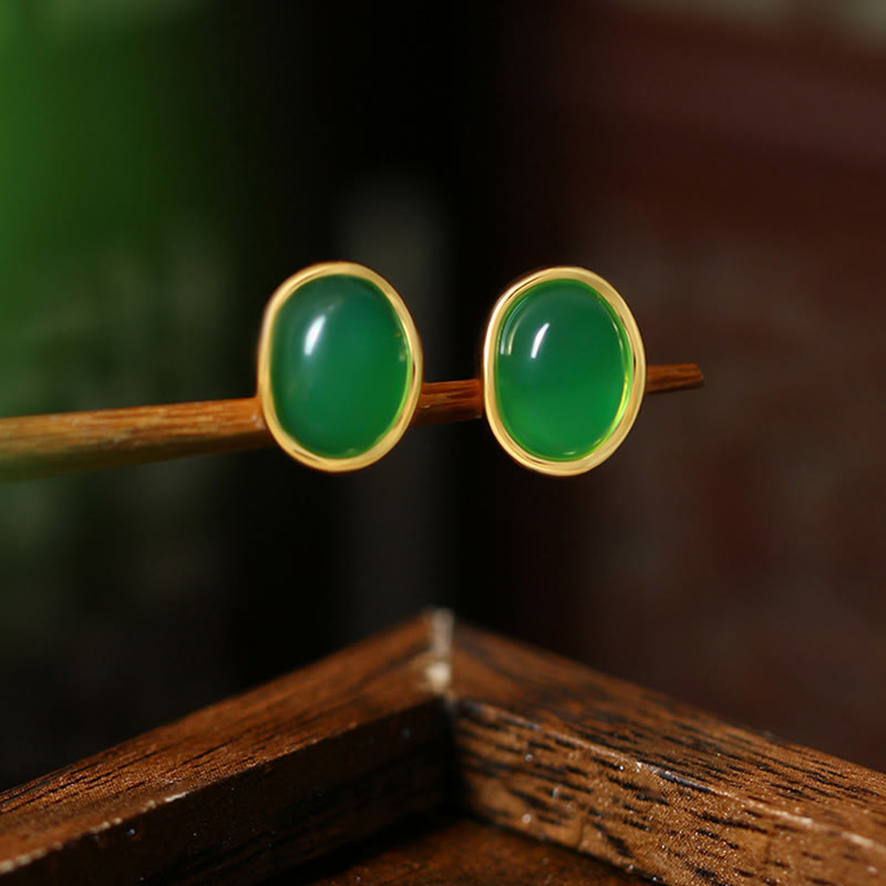 Nimara Ritual 925 Sterling Silver Golden Green Chalcedony Strength Earrings