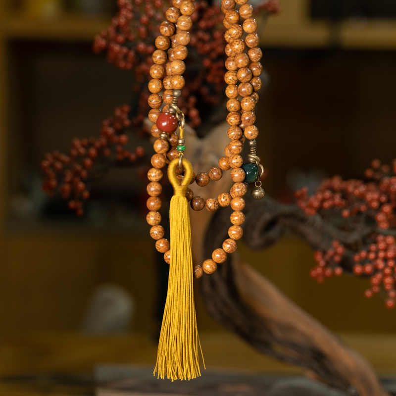 Nimara Ritual 108 Mala Beads Bodhi Seed Wisdom Peace Tassel Bracelet