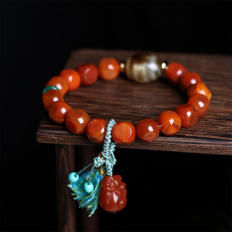 Nimara Ritual Natural South Red Agate Pixiu Dzi Bead Fortune Luck Bracelet
