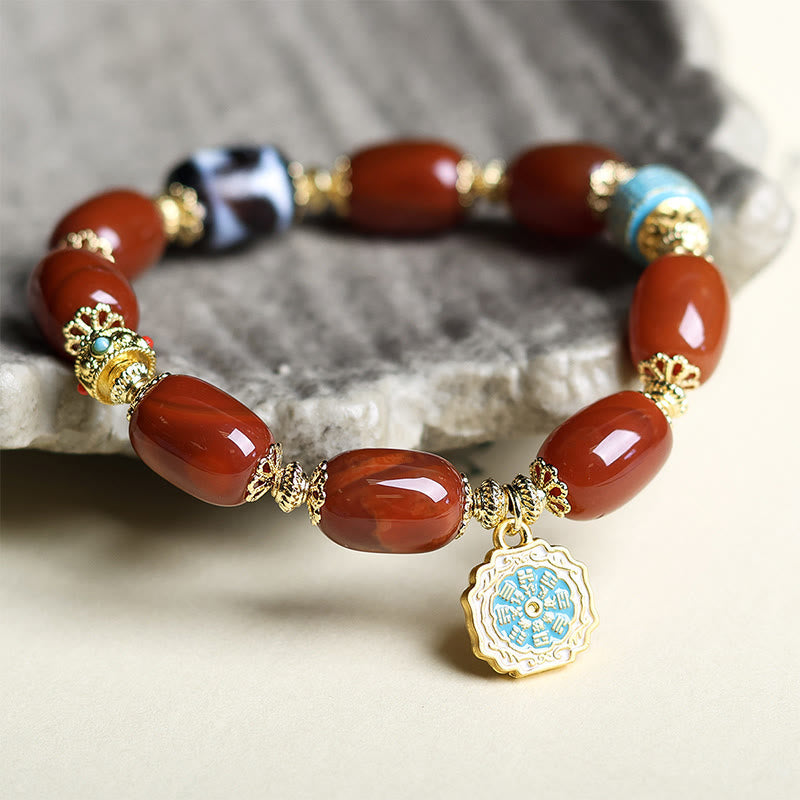 Nimara Ritual Natural South Red Agate Bagua Dzi Bead Power Bracelet